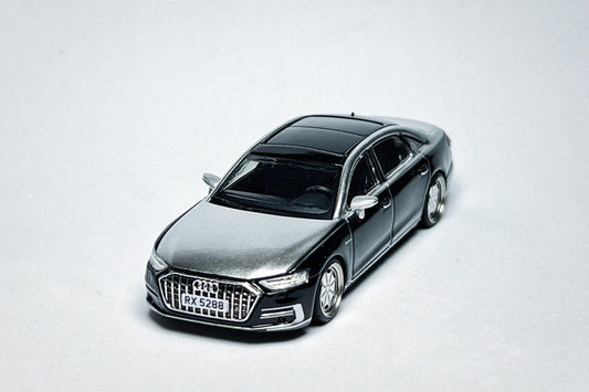 1:64 scale Maisto Audi A8 L Horch black and silver custom diecast with deep-dish bearing wheels