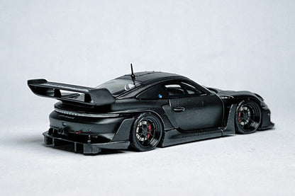 1:64 Porsche 911 992 GT3 R Rennsport full carbon black custom diecast with deep-dish wheels