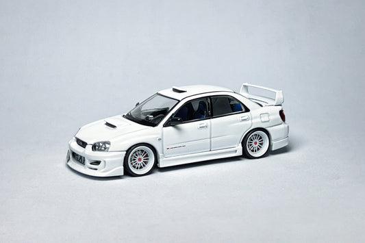 1:64 scale TLV-N337a Subaru Impreza WRX STI white custom diecast with VKS Type 1 kit and deep-dish wheels