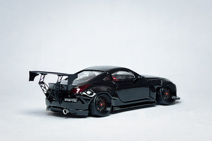 Custom 1:64 Nissan 350Z black widebody diecast Demon Lady Z with deep-dish wheels