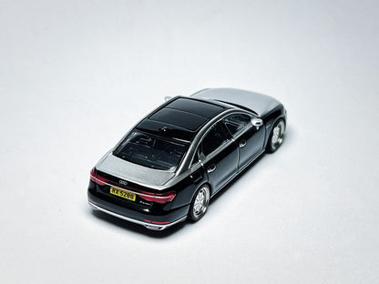 1:64 Audi A8 L Horch black and silver custom diecast with visible license plate