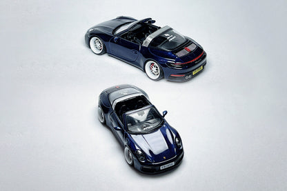 Custom 1:64 MINI GT Porsche 911 Targa 4S 412 metallic blue diecast model with livery details