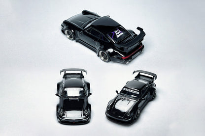 Custom 1:64 Porsche RWB 964 High Wing Black Bird diecast model