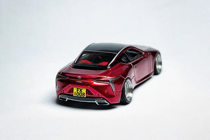 Custom 1:64 Lexus LC500h metallic red diecast with deep-dish bearing wheels