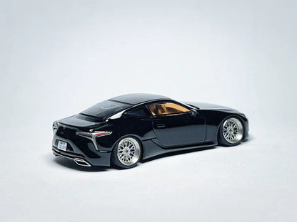 Custom 1:64 Lexus LC500 black diecast model with deep-dish bearing wheels
