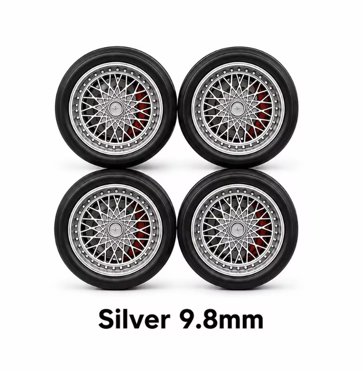 Silver 9.8mm wheel and tire for 1:64 model car