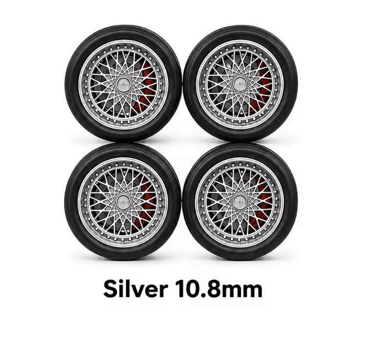 Silver 10.8mm wheel and tire for 1:64 model car